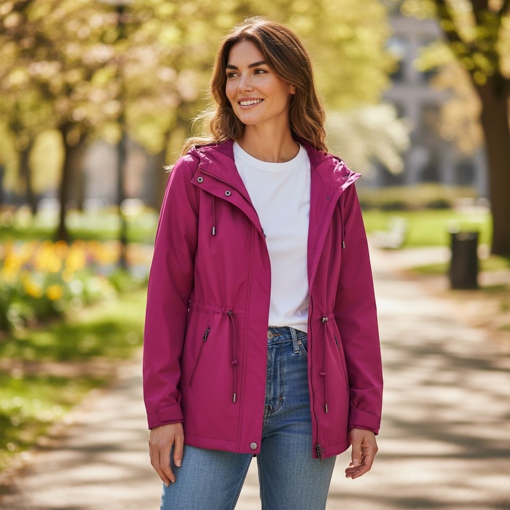 Chicos Zenergy Hooded Anorak Jacket Deep Magenta UPF 50+ Size 1 M 8 10 570268029